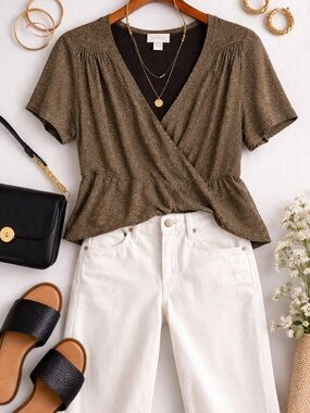 Ann Taylor LOFT Patterned Wrap Style Top Size Medium